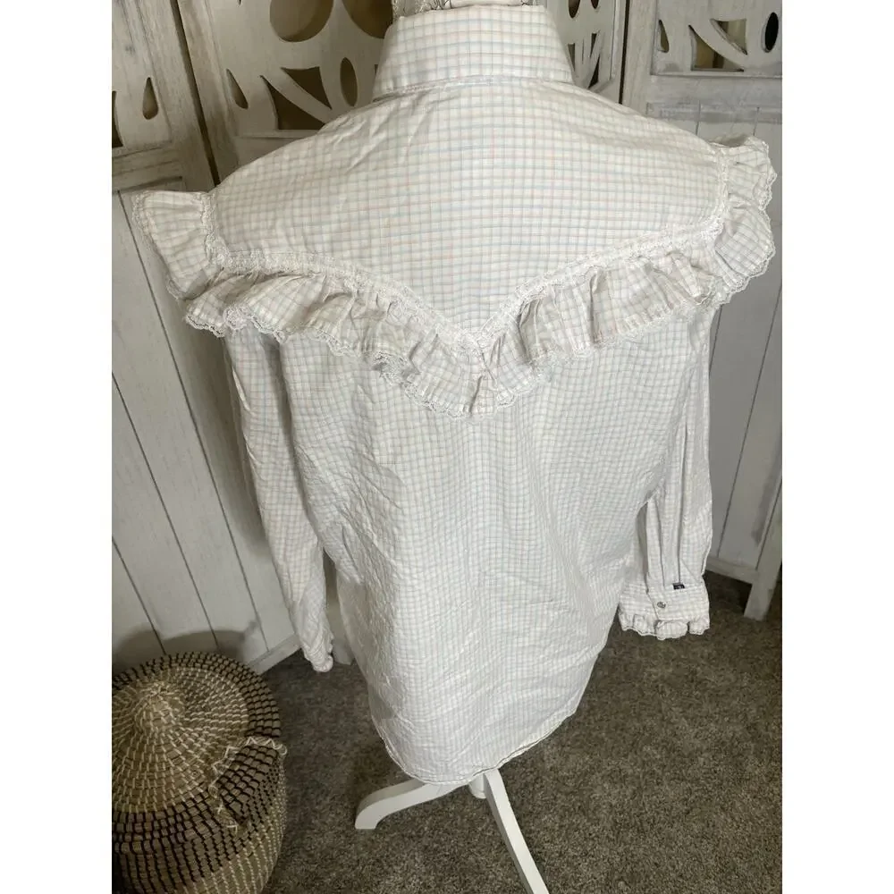 Vintage Rockmount Ranch Wear Womens Lace Pearl Snap Western Shirt Pastel Medium_3